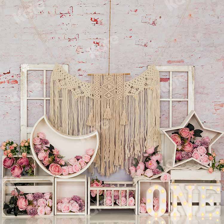 Kate Birthday Flower Boho Cake Smash Backdrop Designed by Emetselch - Kate Backdrop AU