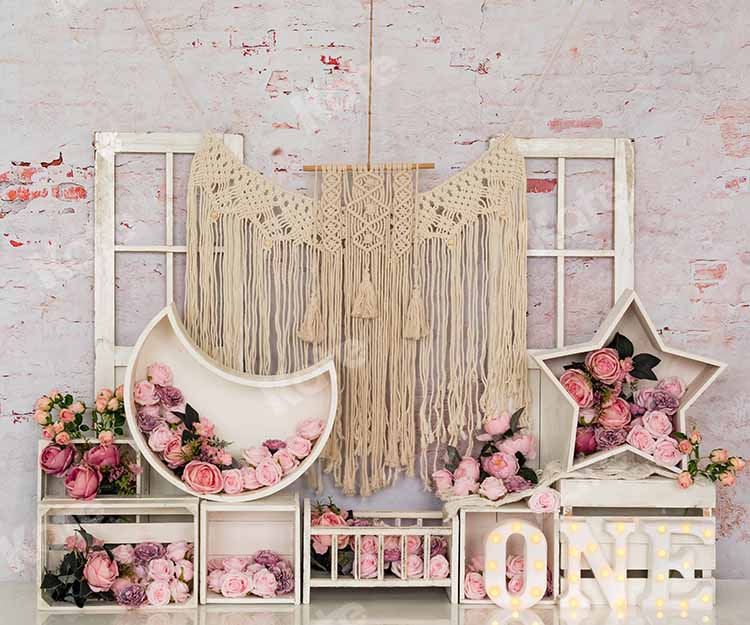 Kate Birthday Flower Boho Cake Smash Backdrop Designed by Emetselch - Kate Backdrop AU