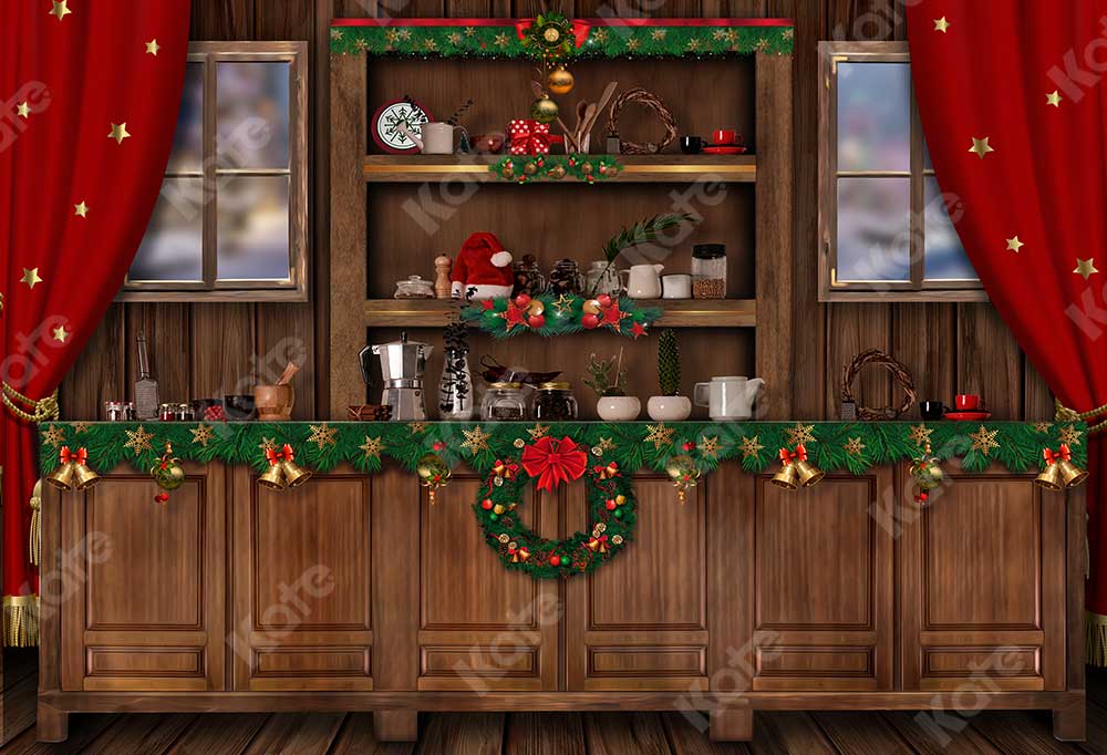 Kate Christmas Wooden Closet Kitchen Backdrop for Photography - Kate Backdrop AU