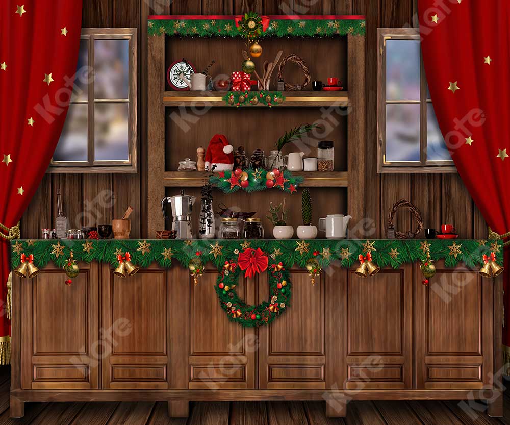 Kate Christmas Wooden Closet Kitchen Backdrop for Photography