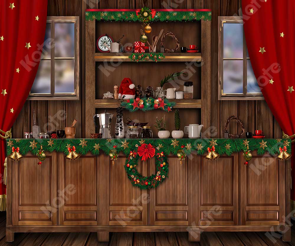 Kate Christmas Wooden Closet Kitchen Backdrop for Photography - Kate Backdrop AU