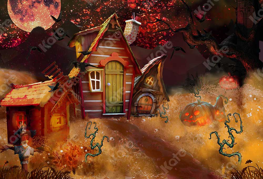 Kate Halloween Pumpkin Backdrop Night Fall for Photography - Kate Backdrop AU