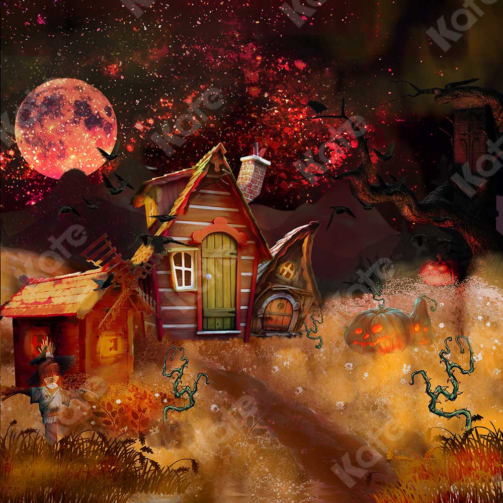 Kate Halloween Pumpkin Backdrop Night Fall for Photography - Kate Backdrop AU