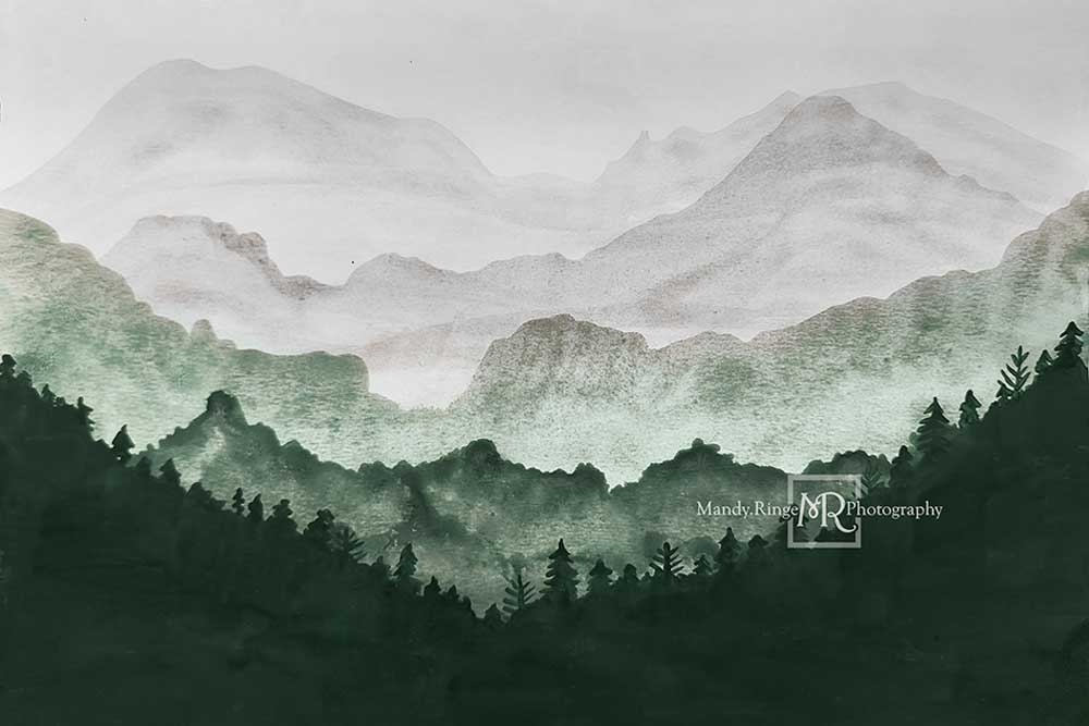 Kate Watercolor Scenery Backdrop Mountain View Designed by Mandy Ringe Photography
