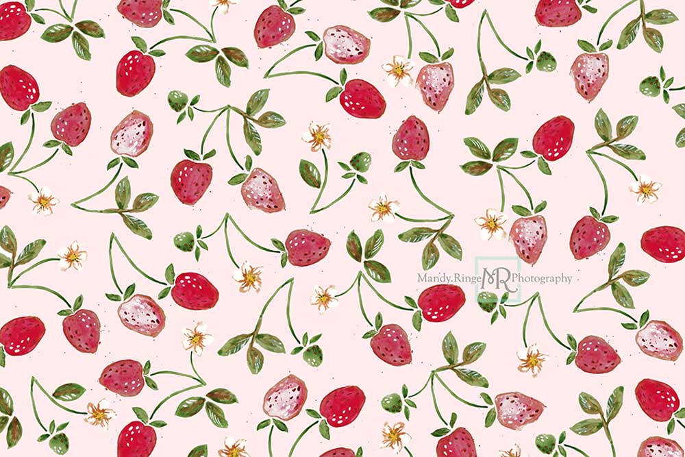 Kate Strawberry Watercolor Cake Smash Backdrop Designed by Mandy Ringe Photography - Kate Backdrop AU