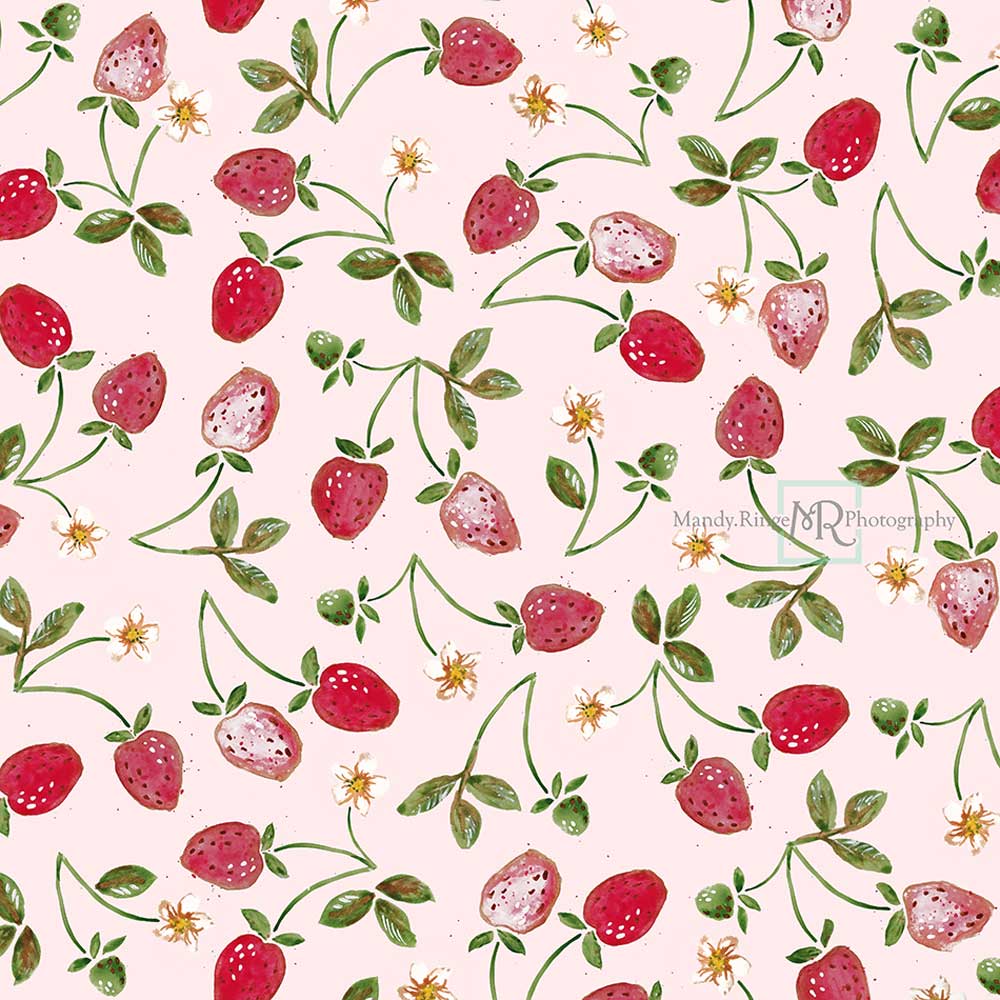Kate Strawberry Watercolor Cake Smash Backdrop Designed by Mandy Ringe Photography - Kate Backdrop AU