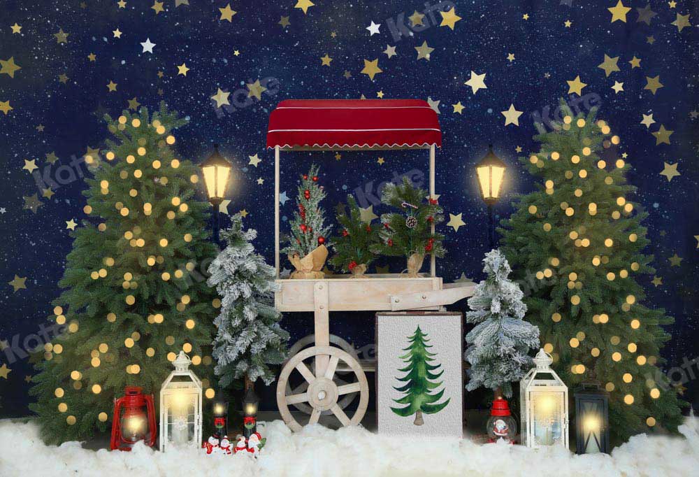 Kate Christmas Trees Night Snow Winter Backdrop Designed by Emetselch - Kate Backdrop AU