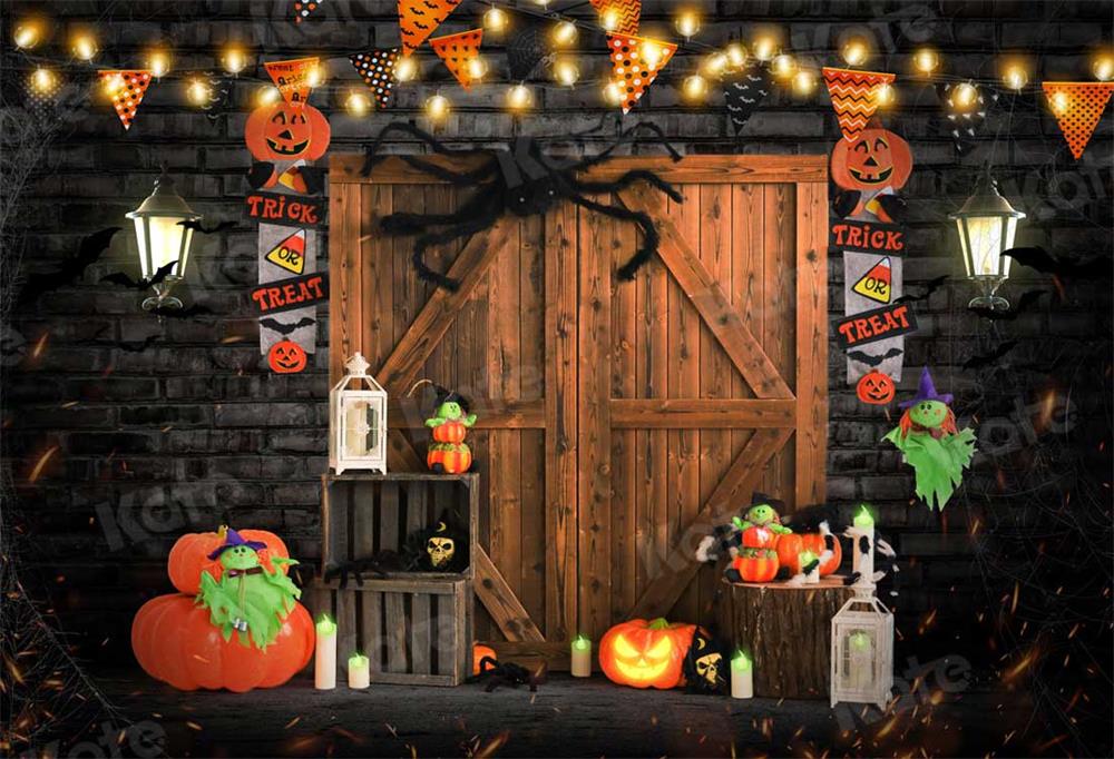 Kate Autumn Barn Door Pumpkins Halloween Backdrop for Photography