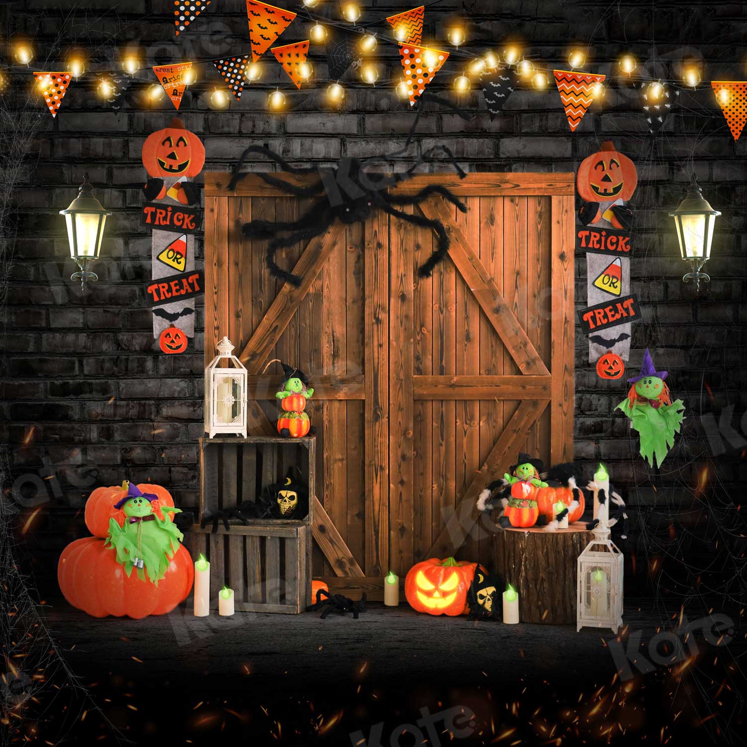 Kate Autumn Barn Door Pumpkins Halloween Backdrop for Photography