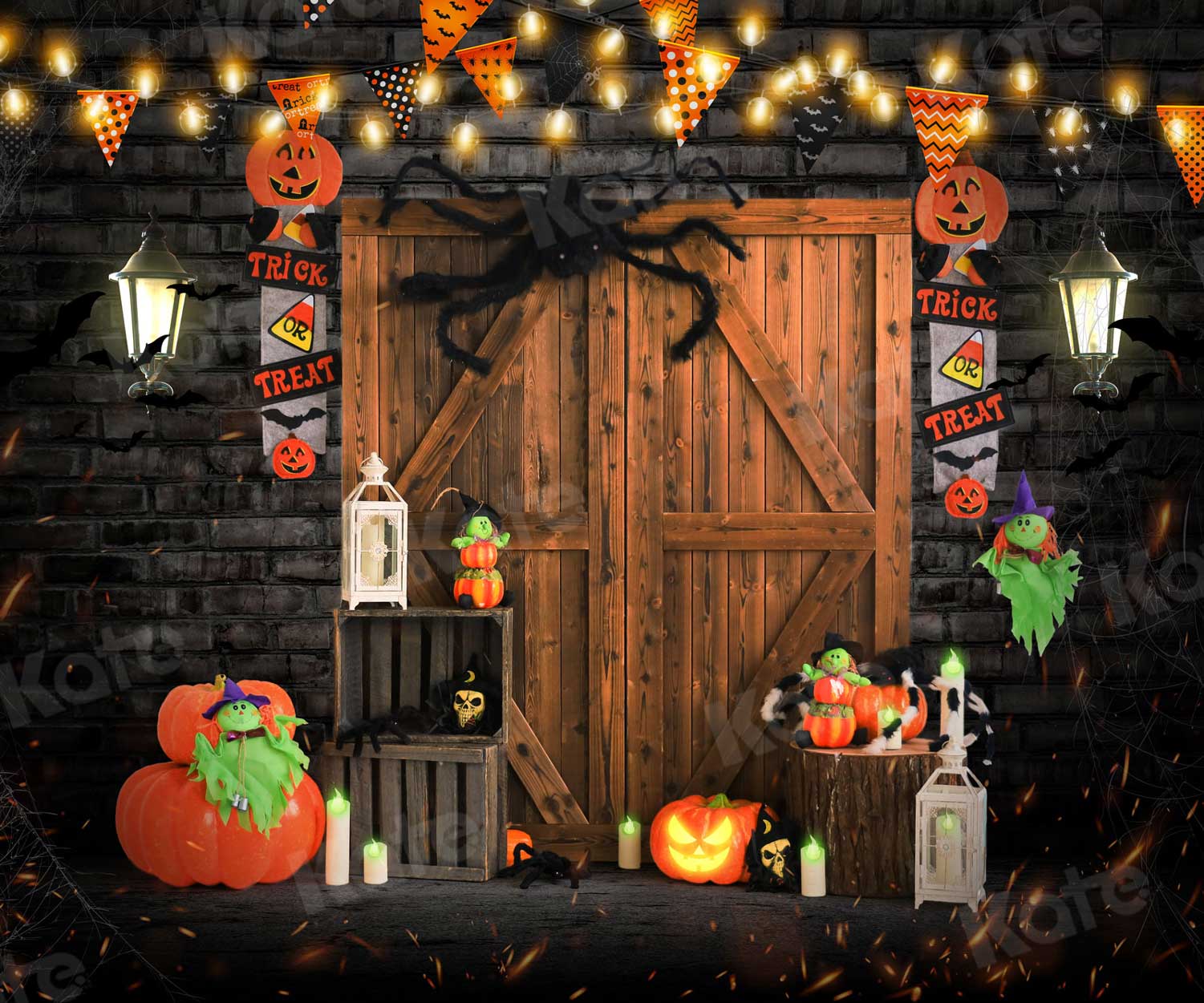 Kate Autumn Barn Door Pumpkins Halloween Backdrop for Photography