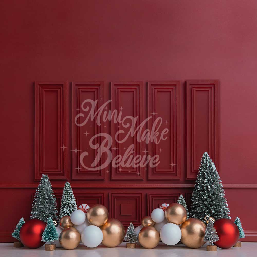 Kate Christmas Holiday Red Wall Trees Backdrop Designed by Mini MakeBelieve