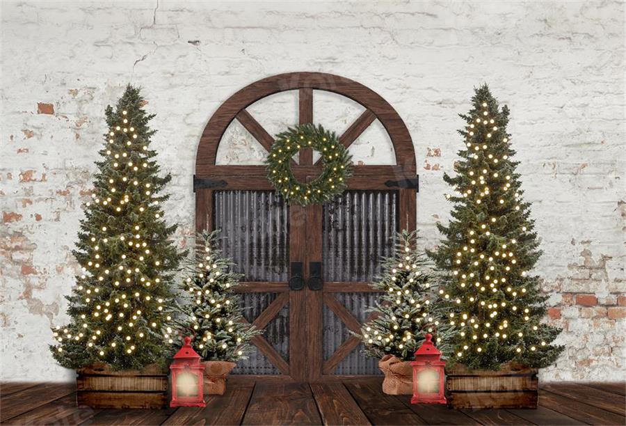 Kate Christmas Trees Barn Door Retro Backdrop for Photography