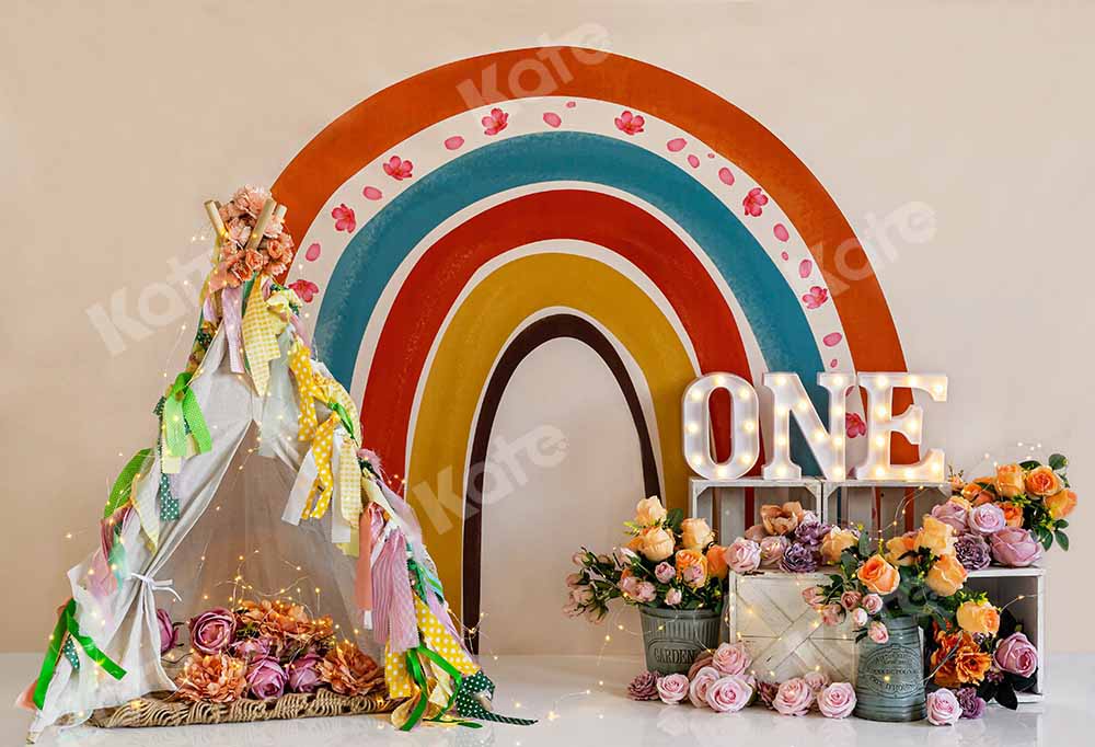 Kate Boho Rainbow Birthday Cake Smash Backdrop Designed by Emetselch - Kate Backdrop AU