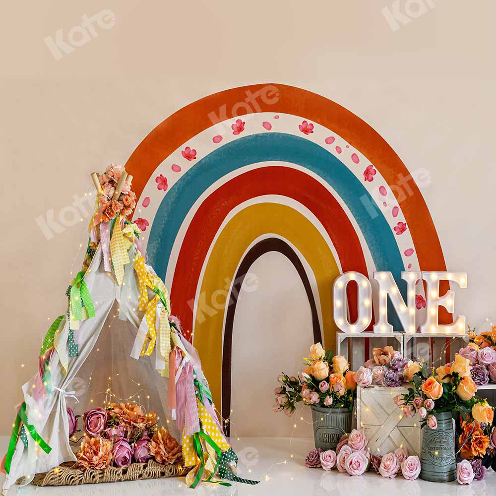 Kate Boho Rainbow Birthday Cake Smash Backdrop Designed by Emetselch