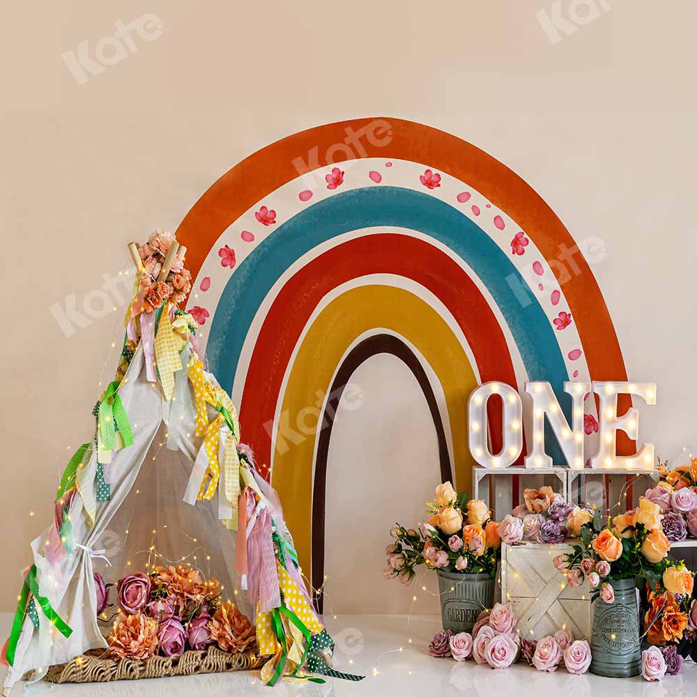 Kate Boho Rainbow Birthday Cake Smash Backdrop Designed by Emetselch - Kate Backdrop AU