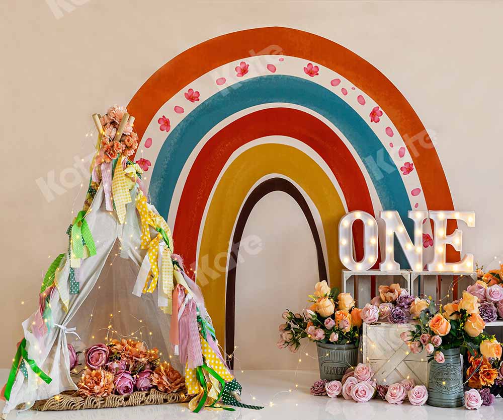 Kate Boho Rainbow Birthday Cake Smash Backdrop Designed by Emetselch - Kate Backdrop AU