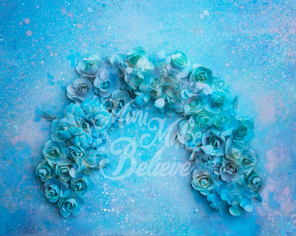 Kate Blue Floral Rose Rainbow Backdrop Designed by Mini MakeBelieve