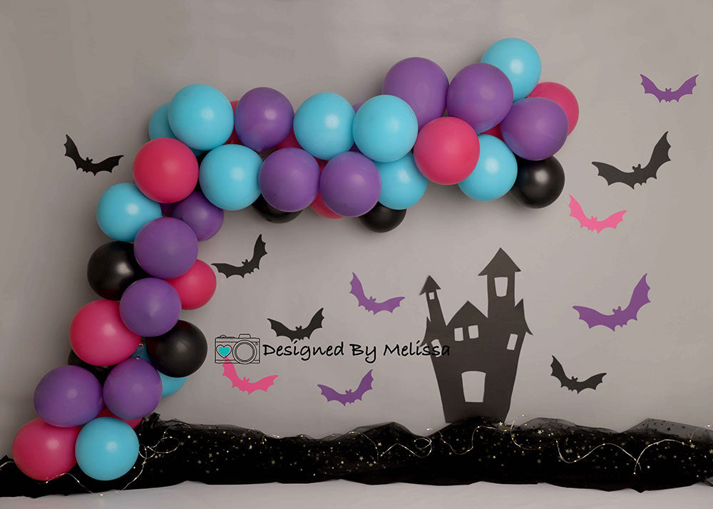 Kate Halloween Bats Blue Balloon Backdrop Designed by Melissa King - Kate Backdrop AU