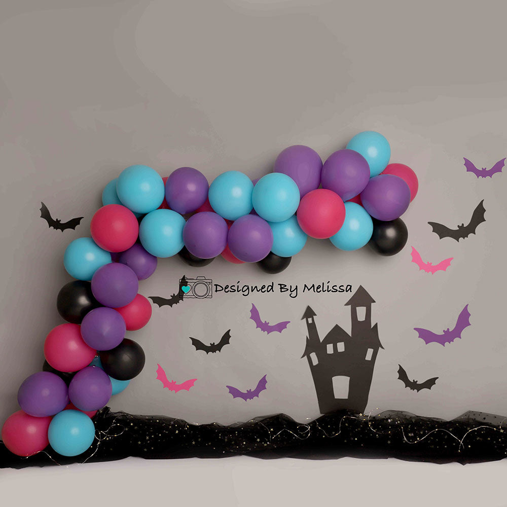 Kate Halloween Bats Blue Balloon Backdrop Designed by Melissa King - Kate Backdrop AU