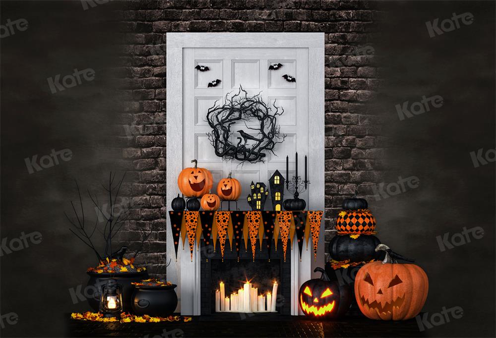 Kate Autumn Halloween White Door Pumpkin Backdrop for Photography - Kate Backdrop AU