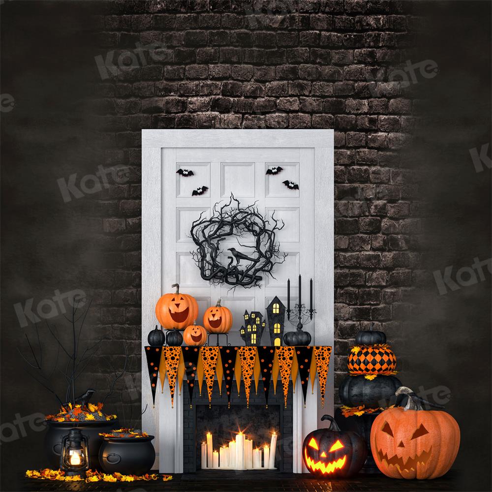 Kate Autumn Halloween White Door Pumpkin Backdrop for Photography - Kate Backdrop AU