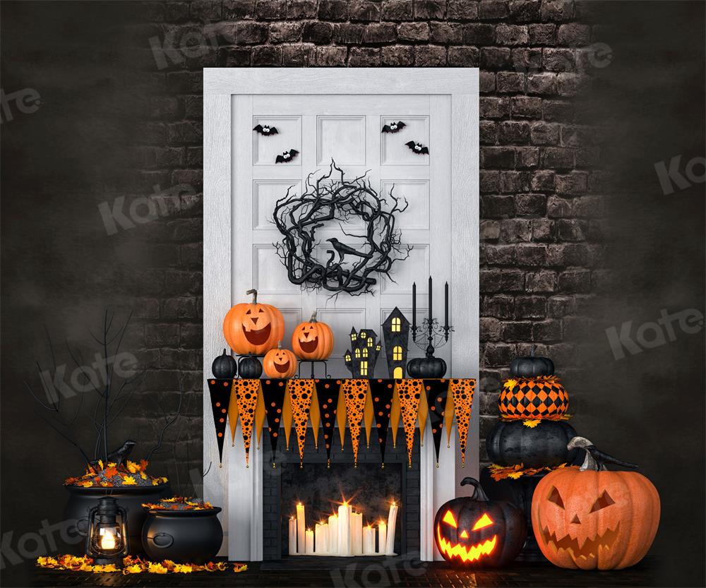 Kate Autumn Halloween White Door Pumpkin Backdrop for Photography - Kate Backdrop AU