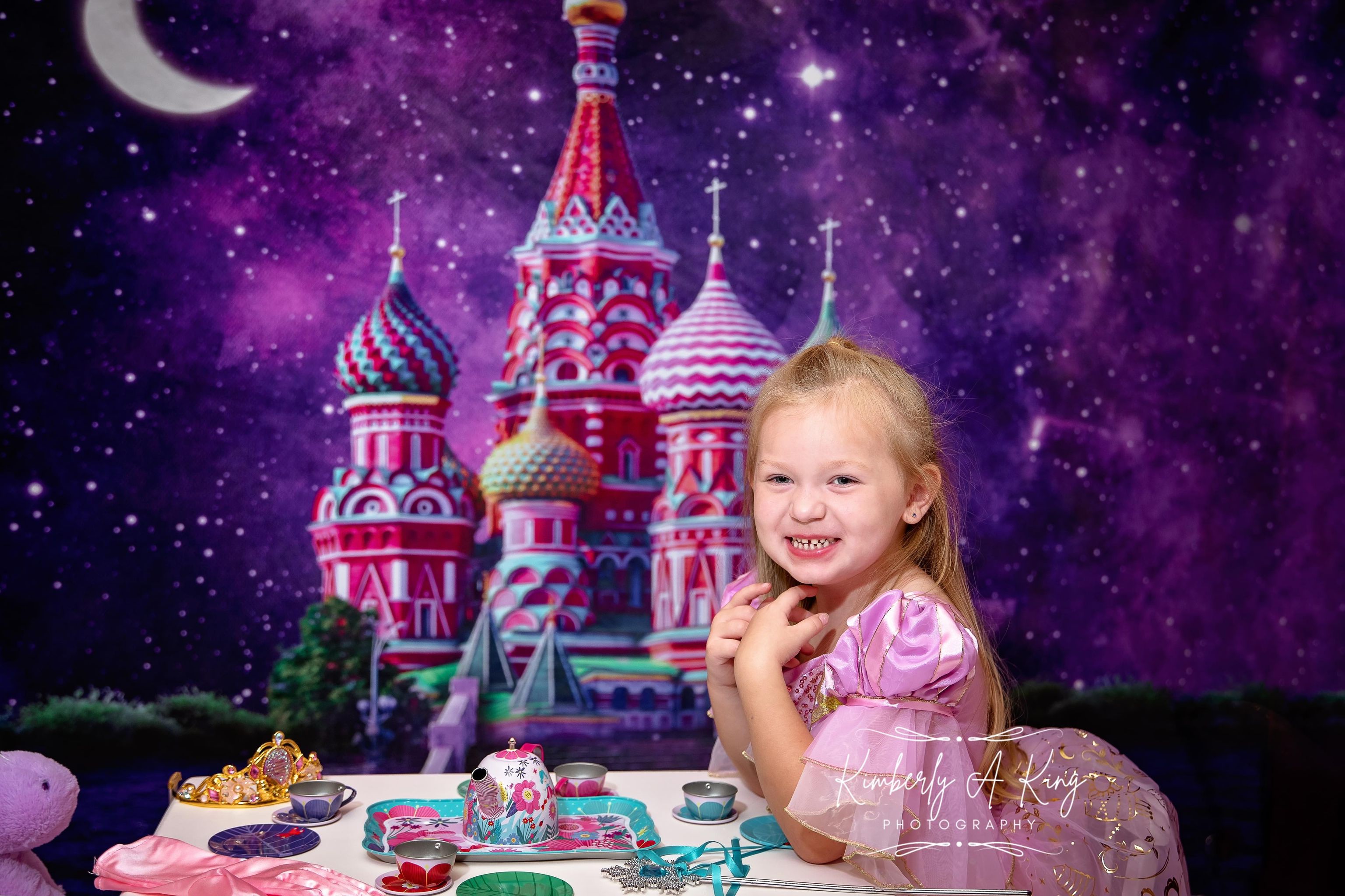 Kate Starry Night Colorful Castle Moon Purple Backdrop for Photography