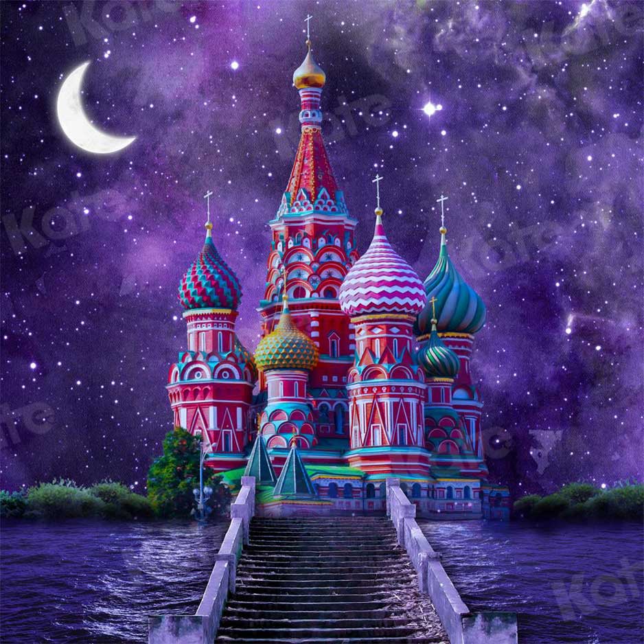 Kate Starry Night Colorful Castle Moon Purple Backdrop for Photography