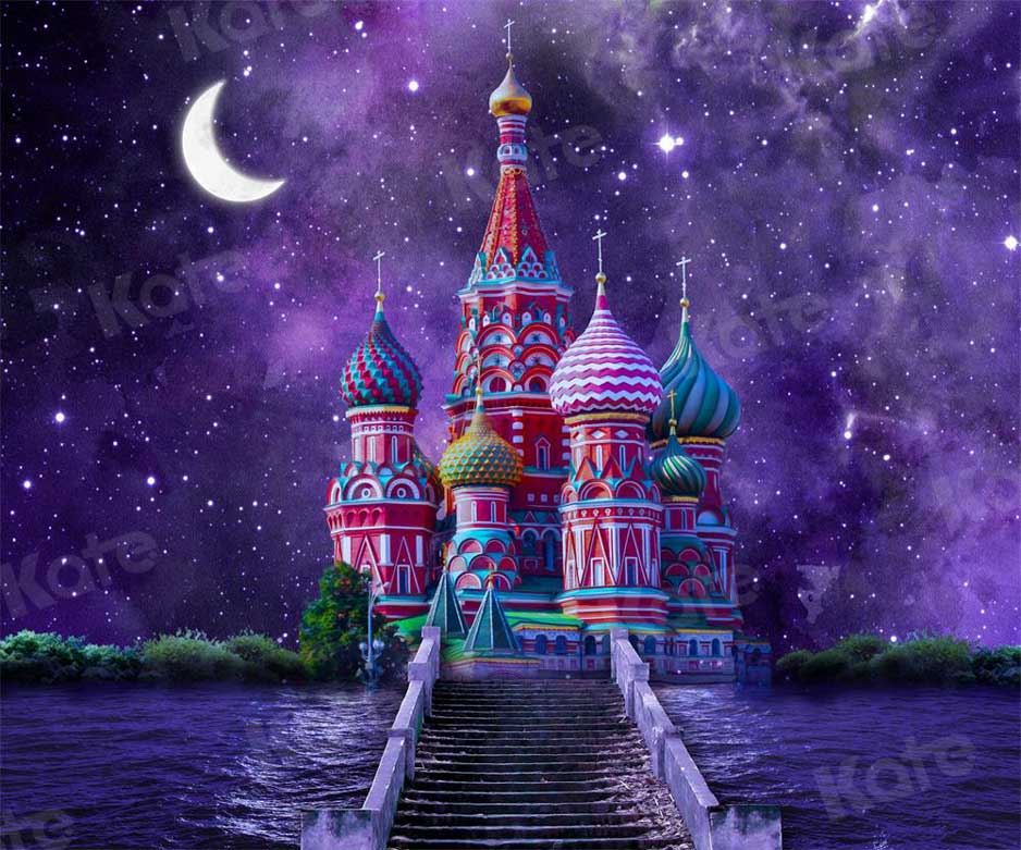 Kate Starry Night Colorful Castle Moon Purple Backdrop for Photography - Kate Backdrop AU