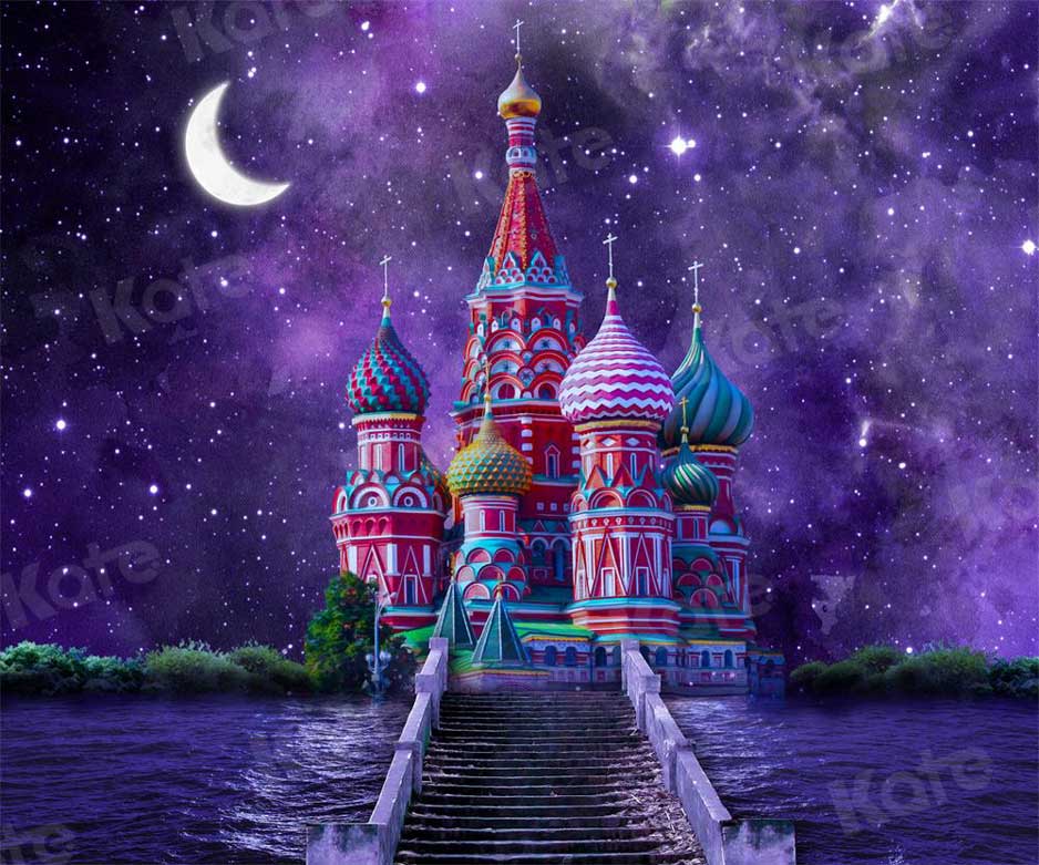 Kate Starry Night Colorful Castle Moon Purple Backdrop for Photography