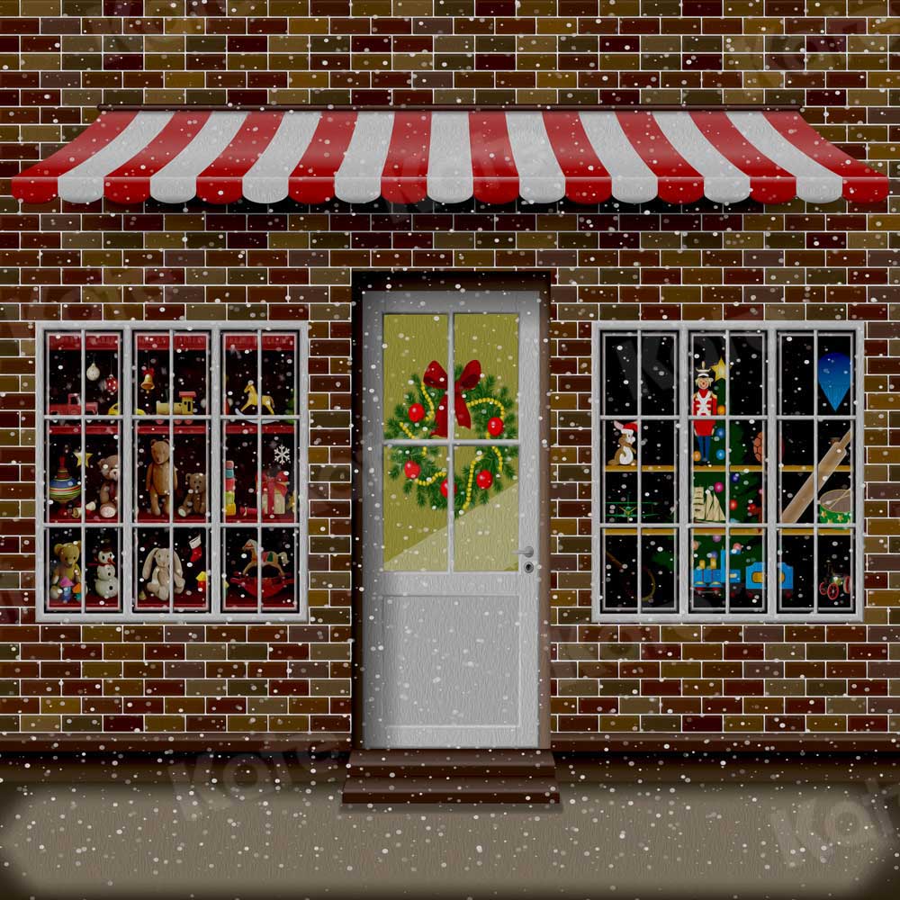 Kate Christmas Shop Window Winter Snow Wreath Backdrop for Photography