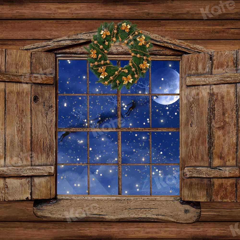 Kate Christmas Window Scene Backdrop Wooden House Designed by Chain Photography - Kate Backdrop AU