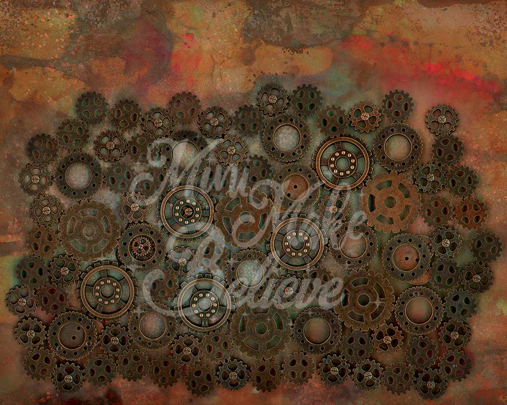 Kate Steampunk Gears Wall Backdrop for Photography Designed by Mini MakeBelieve