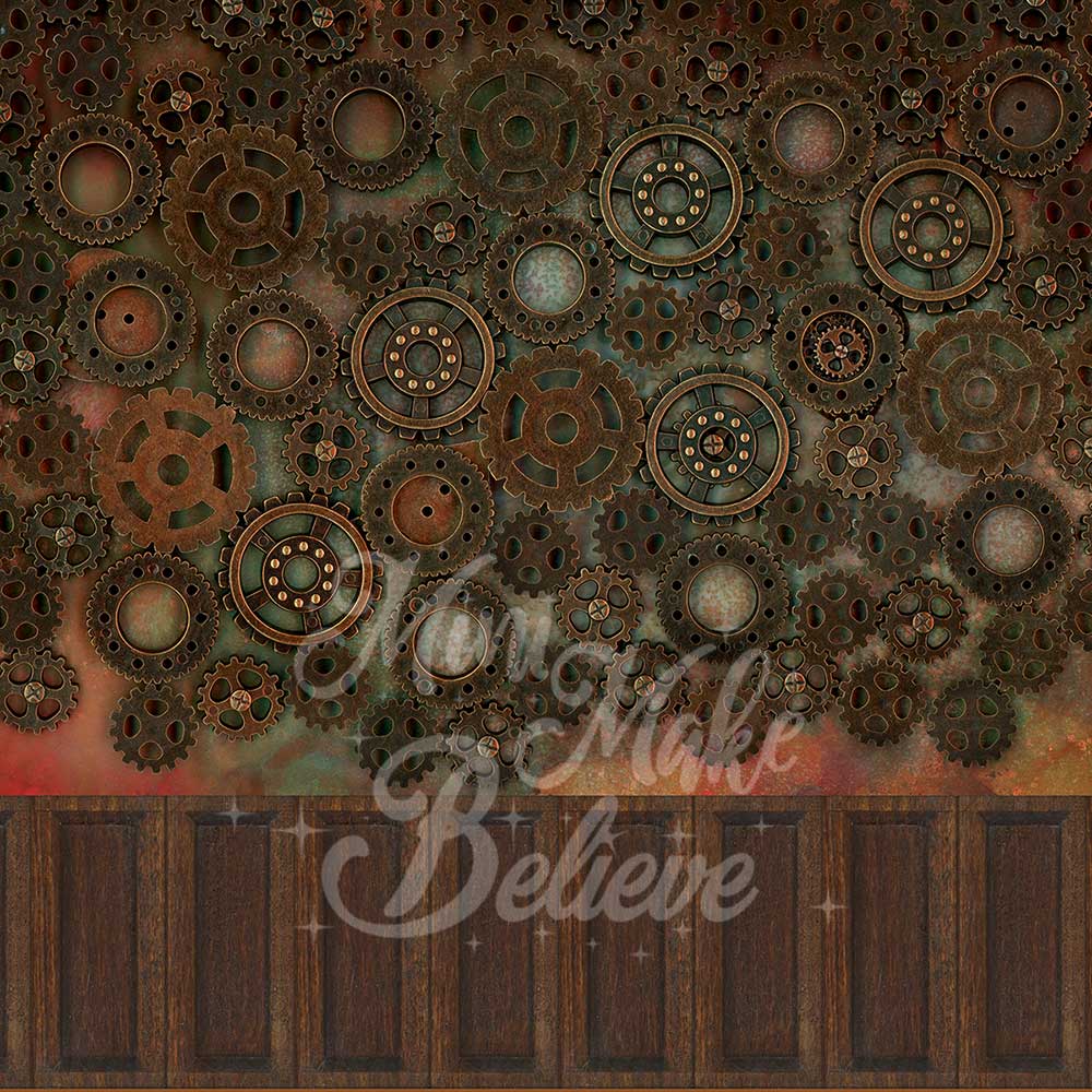 Kate Steampunk Gears Wall Wainscot Backdrop Designed by Mini MakeBelieve