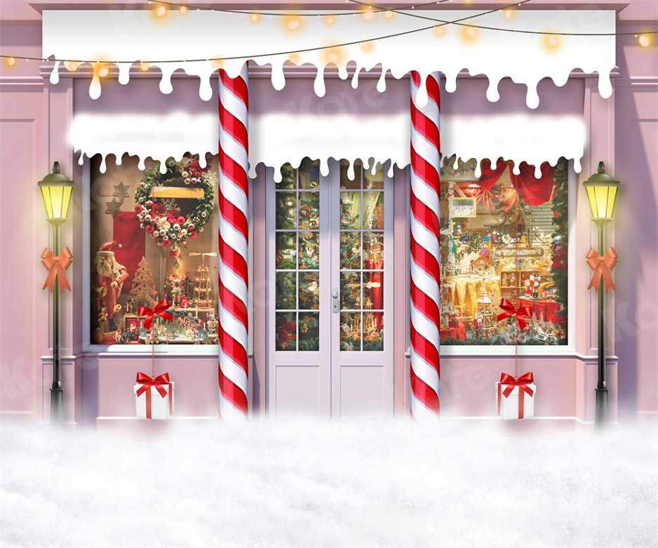 Kate Christmas Candy Backdrop Pink Toy Store Downtown for Photography - Kate Backdrop AU