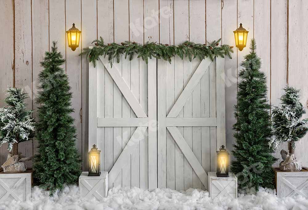 Kate Christmas Snow Winter Wooden Stripes Backdrop Designed by Emetselch