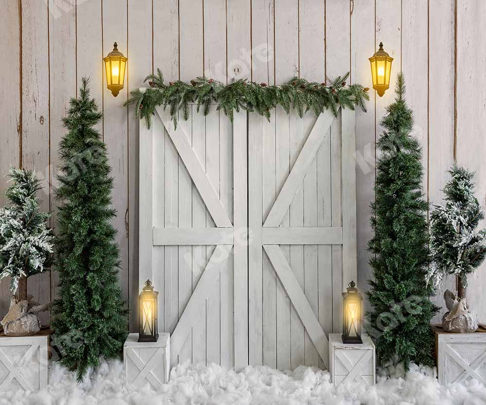 Kate Christmas Snow Winter Wooden Stripes Backdrop Designed by Emetselch