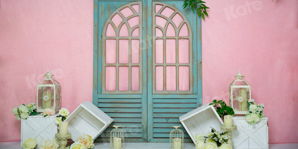 Kate Pink Princess Room Backdrop Blue Wooden Door Designed by Emetselch - Kate Backdrop AU