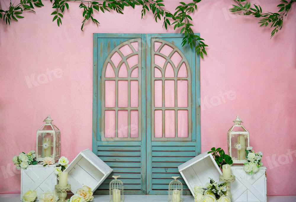 Kate Pink Princess Room Backdrop Blue Wooden Door Designed by Emetselch - Kate Backdrop AU