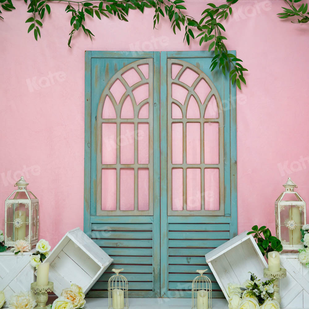 Kate Pink Princess Room Backdrop Blue Wooden Door Designed by Emetselch - Kate Backdrop AU