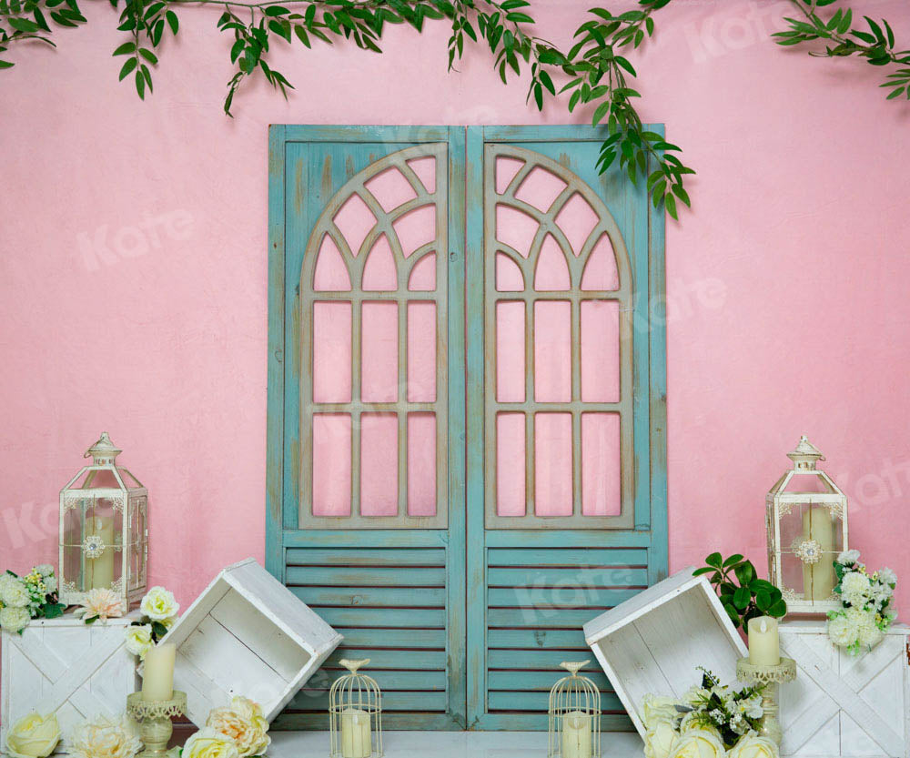 Kate Pink Princess Room Backdrop Blue Wooden Door Designed by Emetselch - Kate Backdrop AU