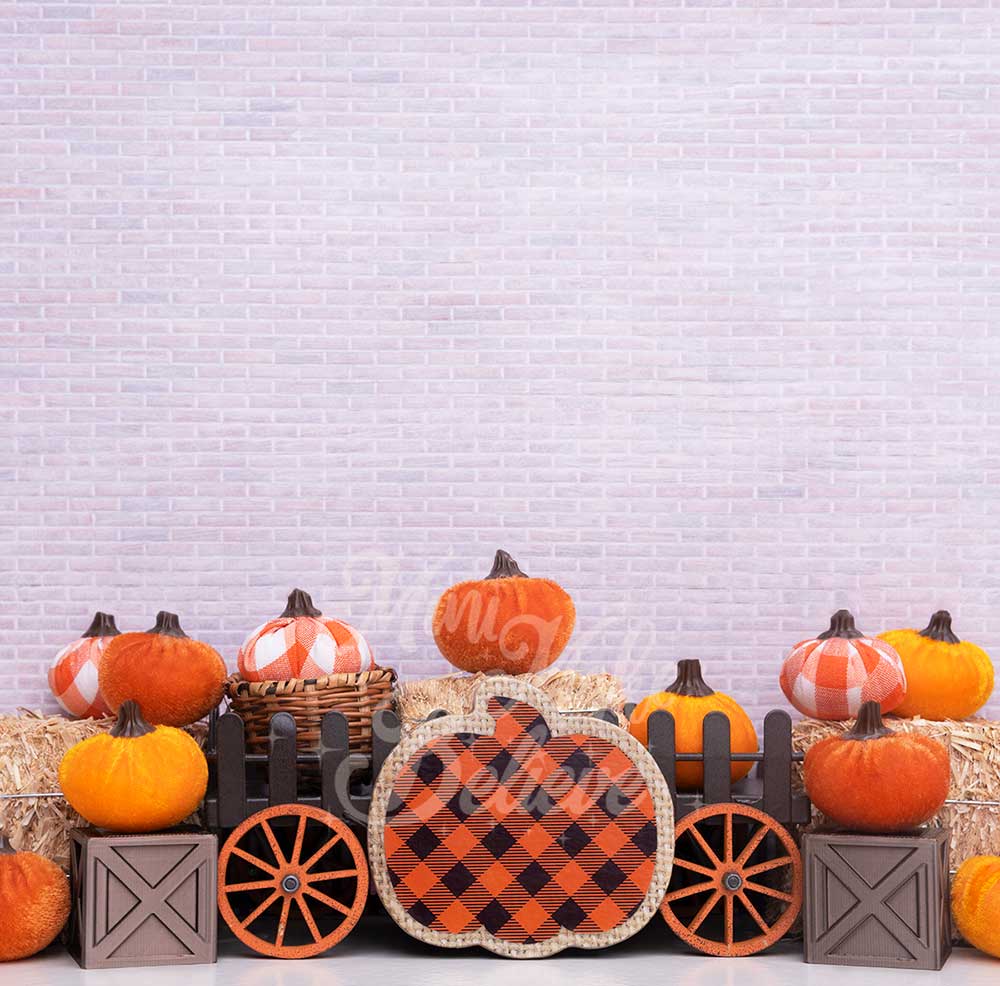 Kate Fall Halloween Thanksgiving Backdrop Velvet Pumpkins Designed by Mini MakeBelieve