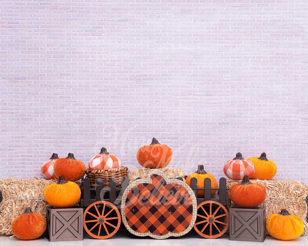 Kate Fall Halloween Thanksgiving Backdrop Velvet Pumpkins Designed by Mini MakeBelieve