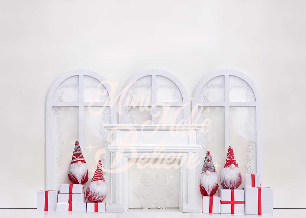Kate Christmas Holiday Gnomes Backdrop Fireplace Designed by Mini MakeBelieve - Kate Backdrop AU