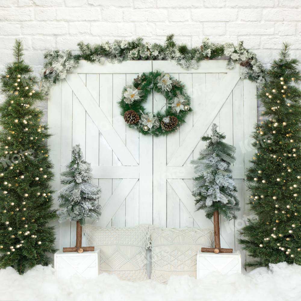 Kate Christmas Tree Backdrop Barn Door Snow Designed by Emetselch