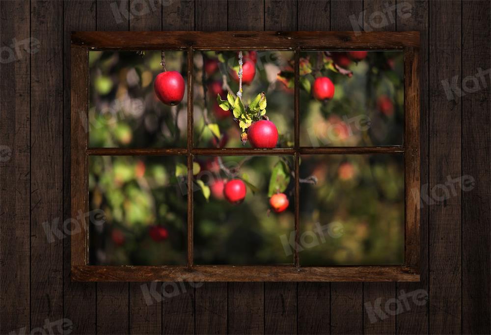 Kate Summer Vintage Wooden Window Backdrop Apple Tree for Photography