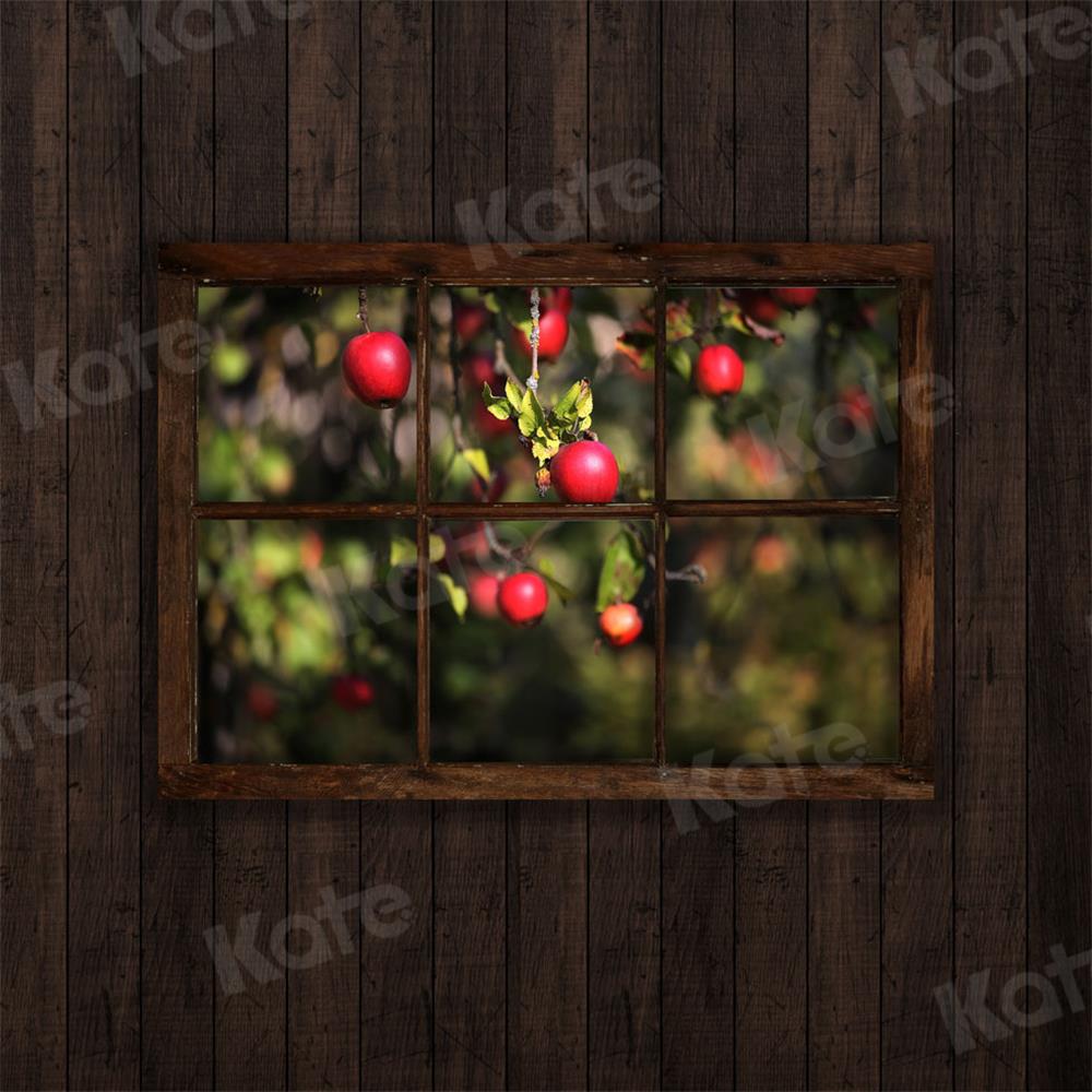 Kate Summer Vintage Wooden Window Backdrop Apple Tree for Photography