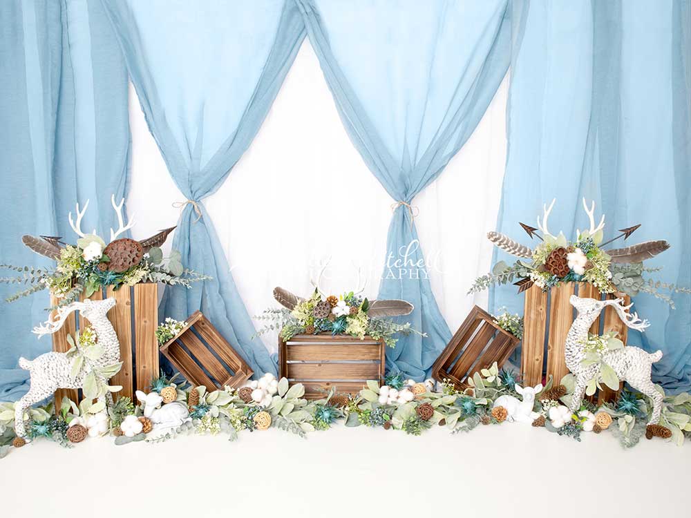 Kate Blue Love You Deerly Backdrop Christmas Elk Boho Designed By Krystle Mitchell Photography