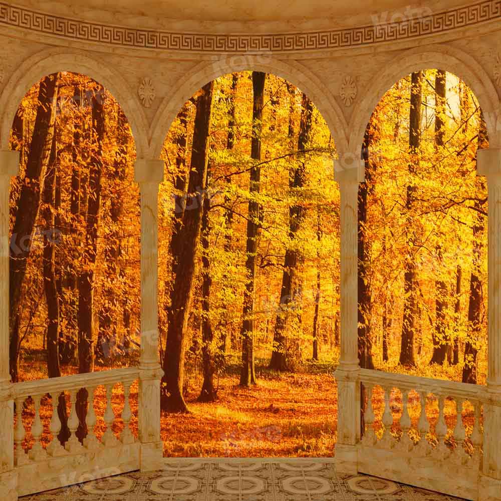 Kate Fall Deciduous Woods Backdrop Yelllo Leaves Roman Designed by Chain Photography