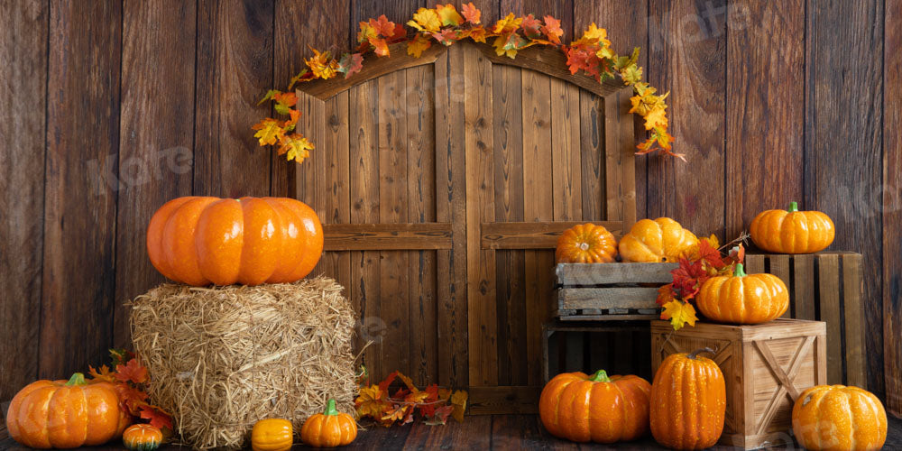 Kate Halloween Fall Barn Door Backdrop Pumpkin Designed by Emetselch